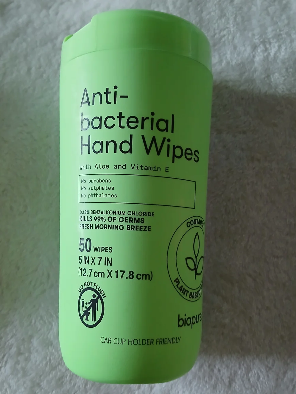 💥 biopure FULL SIZE Antibacterial Hand Wipes - Bright Lime Green 50 PACK!